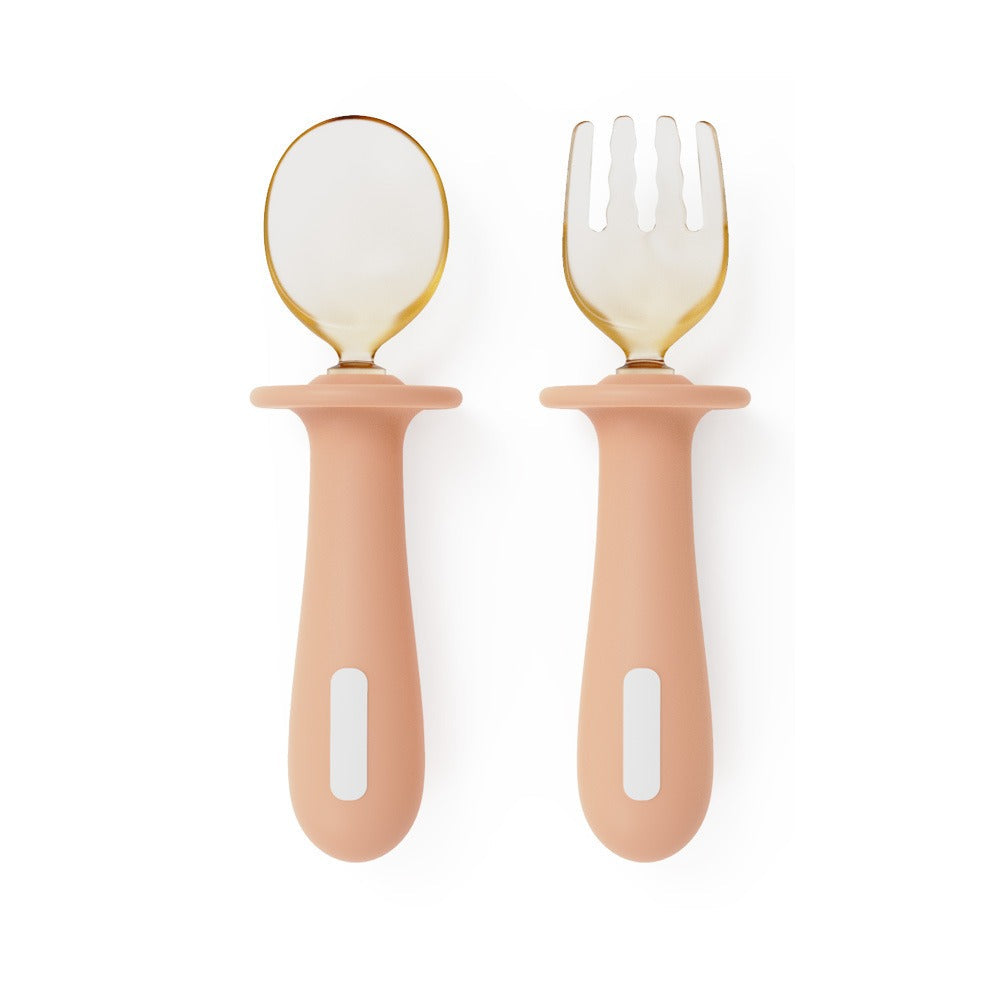 Adjustable color PPSU silicone fork and spoon set, children's stainless steel spoon and fork, baby training supplementary food tableware set of 2 pieces - Korvel