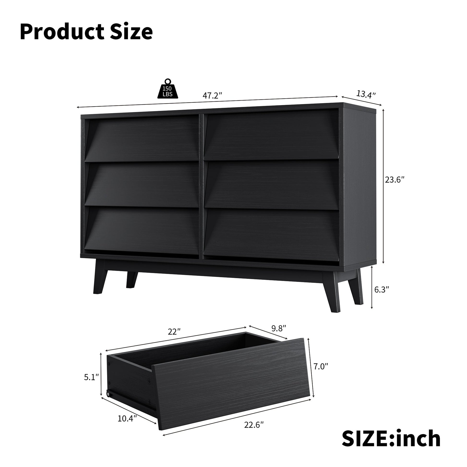 6 Drawer Double Dresser Features Vintage-style and Bevel Design - Korvel