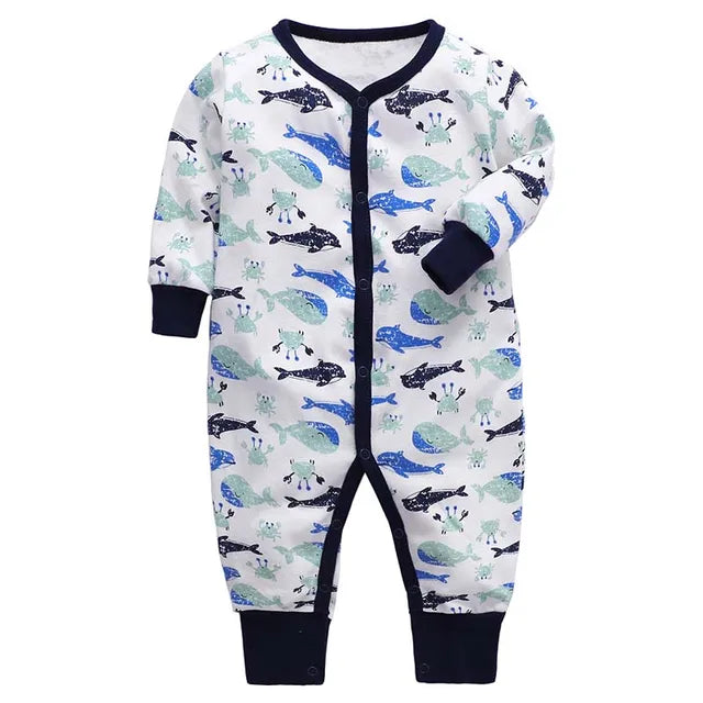 Newborn Footed Pajamas Zipper Girl and Boy Romper Long Sleeve Jumpsuit Cotton Solid White Fashion 0-24 Months Baby Clothes - Korvel