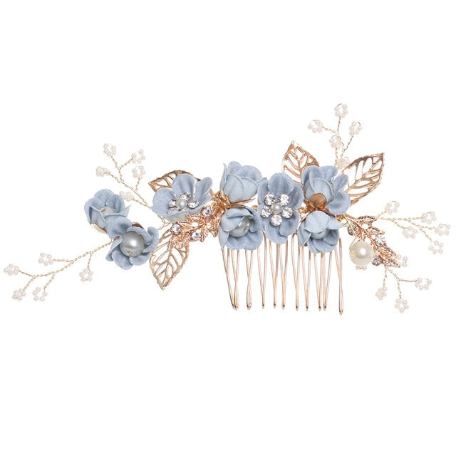 Peignes à cheveux en fleurs bleues de luxe pour les mariages et les occasions spéciales