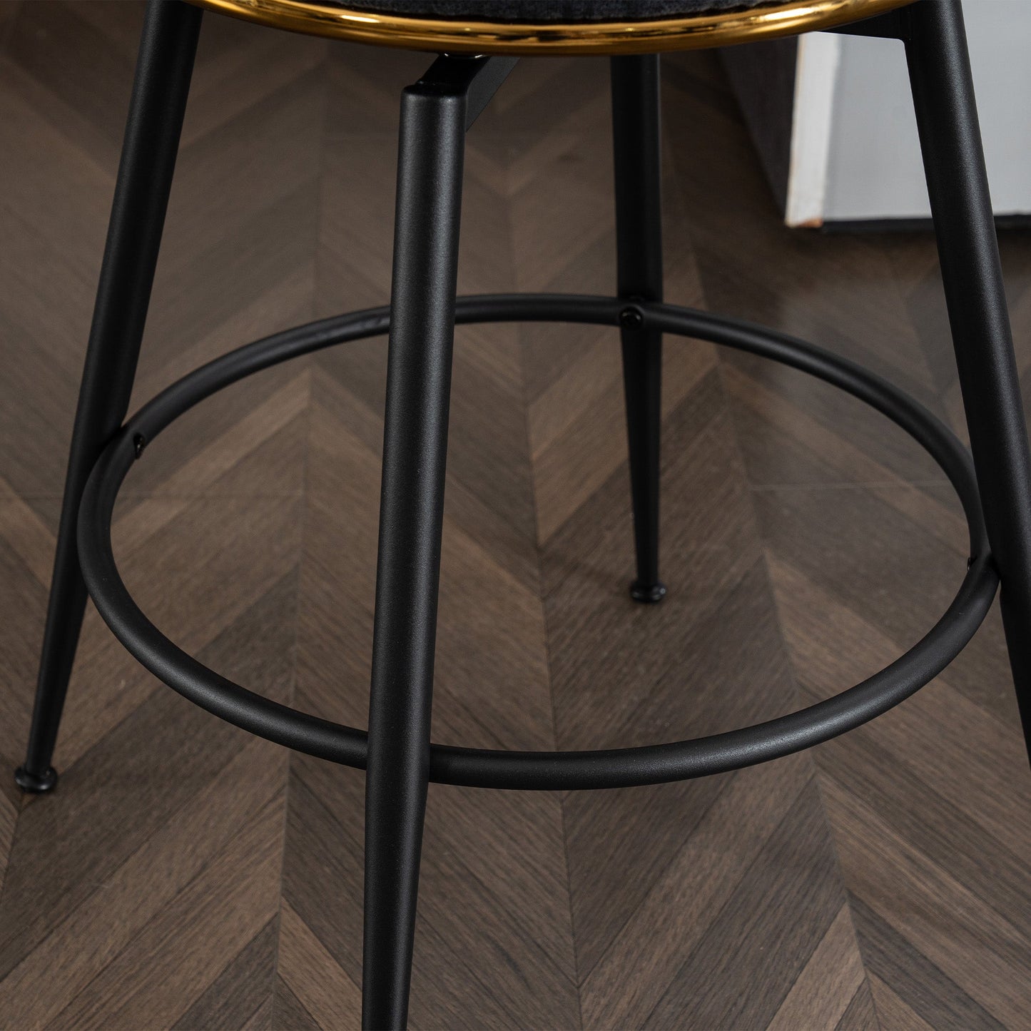 A set of 2 gray rotating bar stools - high backrest, adjustable, with elegant metal backrest decoration - Korvel