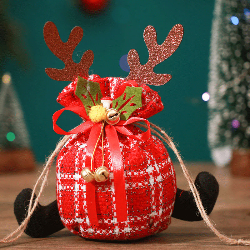 Christmas Apple Bag Antlers Checkered Cloth Gift Bag Christmas Eve Kindergarten Children's Small Gift Candy Bag - Korvel