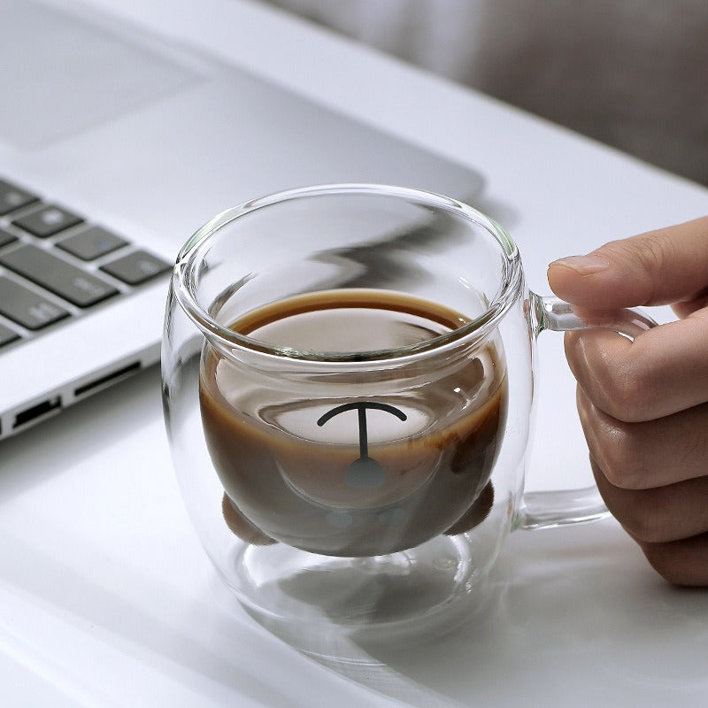 Cute Bear Shaped Double-Layer Glass Milk Cup
