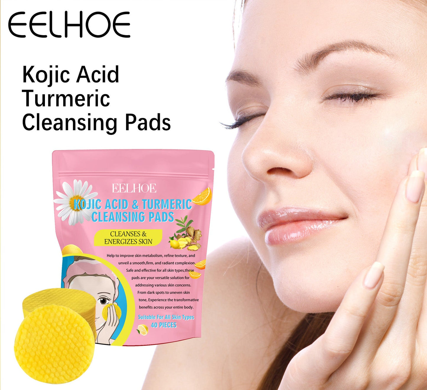 EELHOE Turmeric Kojic Acid Cleansing Pads - 40 PCS