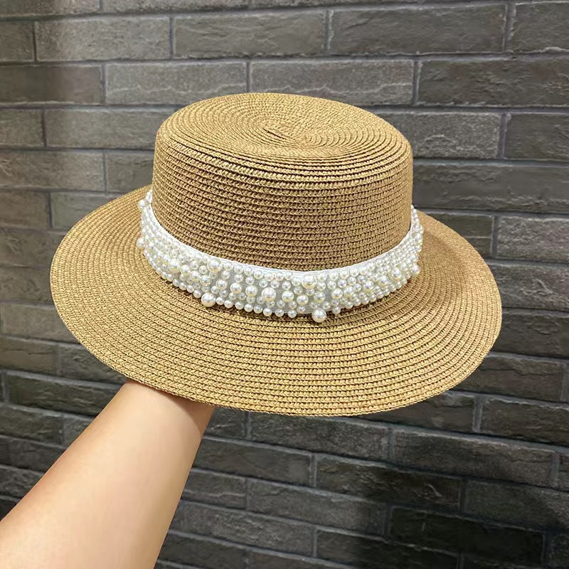 Retro Pearl Flat Top Sun Protection Beach Hat