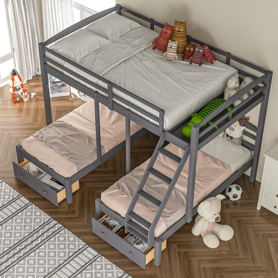 Gray Full over Twin Bunk Bed with Drawers