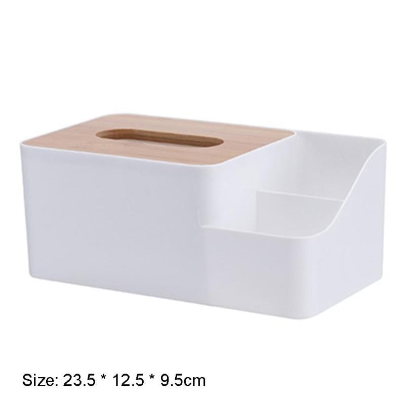 Boîte à mouchoirs en plastique multifonctionnelle avec couvercle en bambou