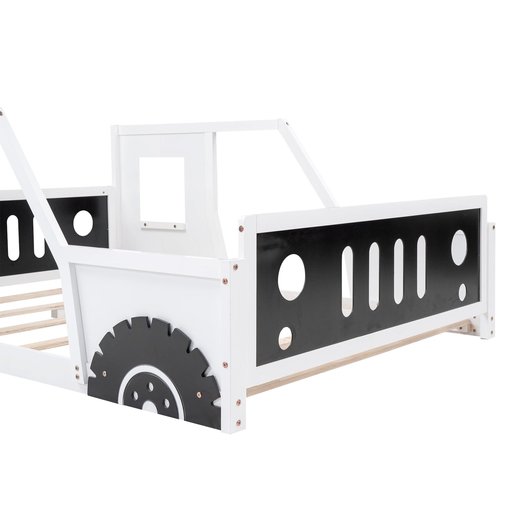 Full Size Classic Car-Shaped Platform Bed with Wheels White - Korvel