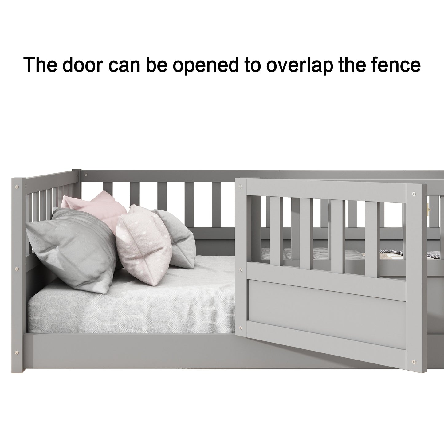 Full size floor bed, children's floor bed frame, Montessori wood floor bed, support Flat noodles gray - Korvel