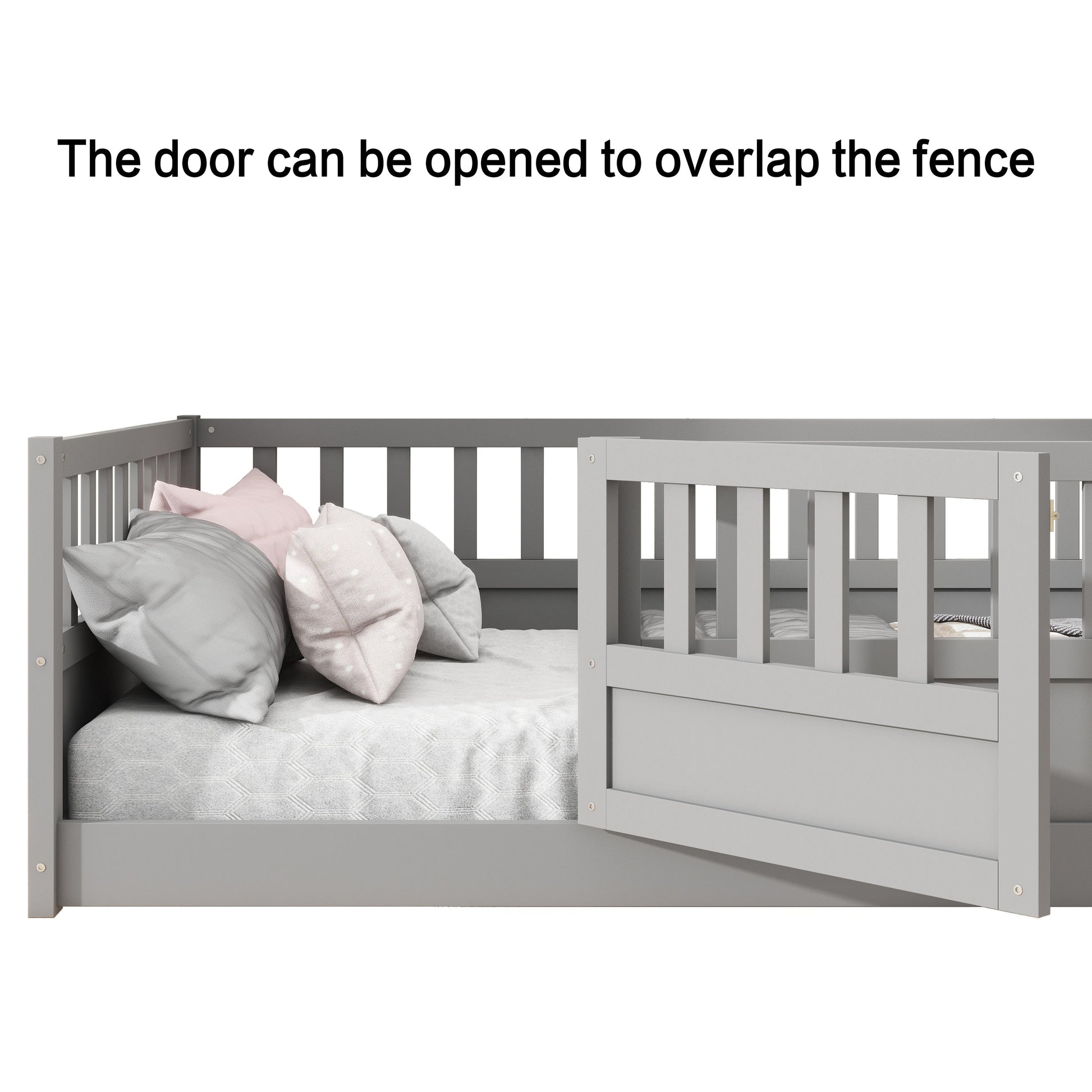 Full size floor bed, children's floor bed frame, Montessori wood floor bed, support Flat noodles gray - Korvel