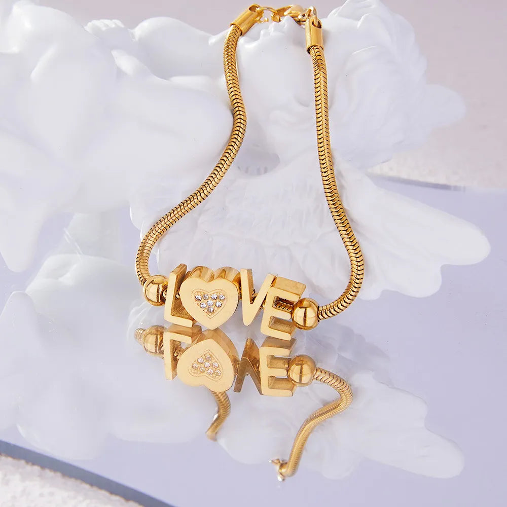 Titanium Steel Rhinestone Letter Bracelet - Korvel