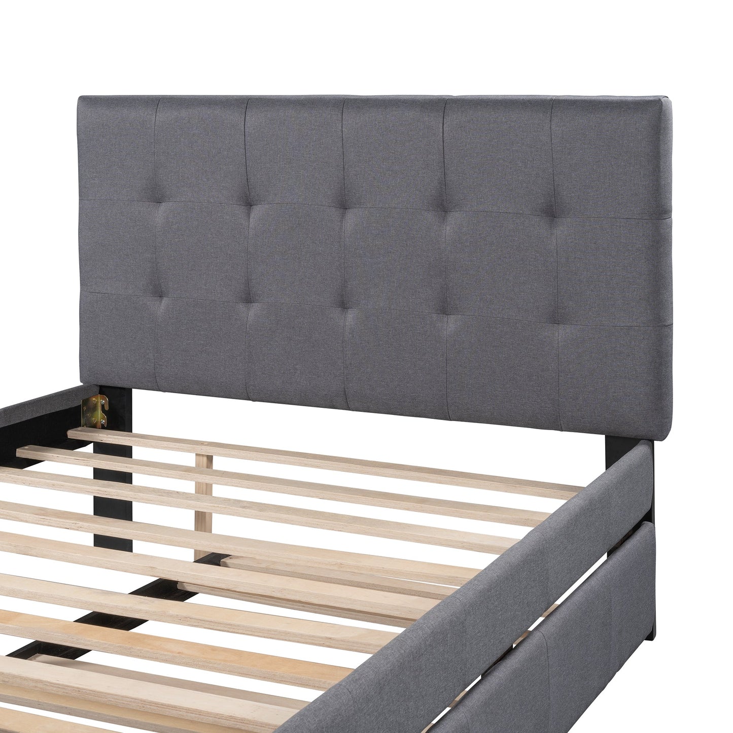 Linen Upholstered Platform Bed with Headboard and Trundle - Full