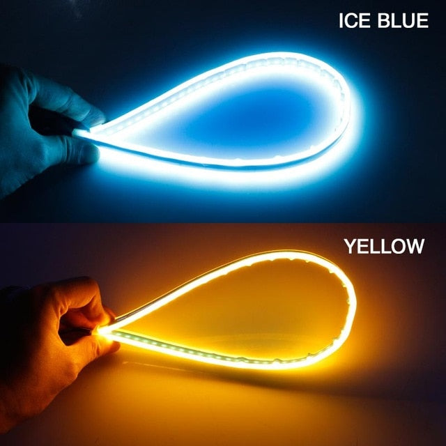 60cm New Slim Amber Sequential Flexible LED DRL For Headlight Strip Daytime Running Light With Yellow Turn Signal Lamp 12V - Korvel