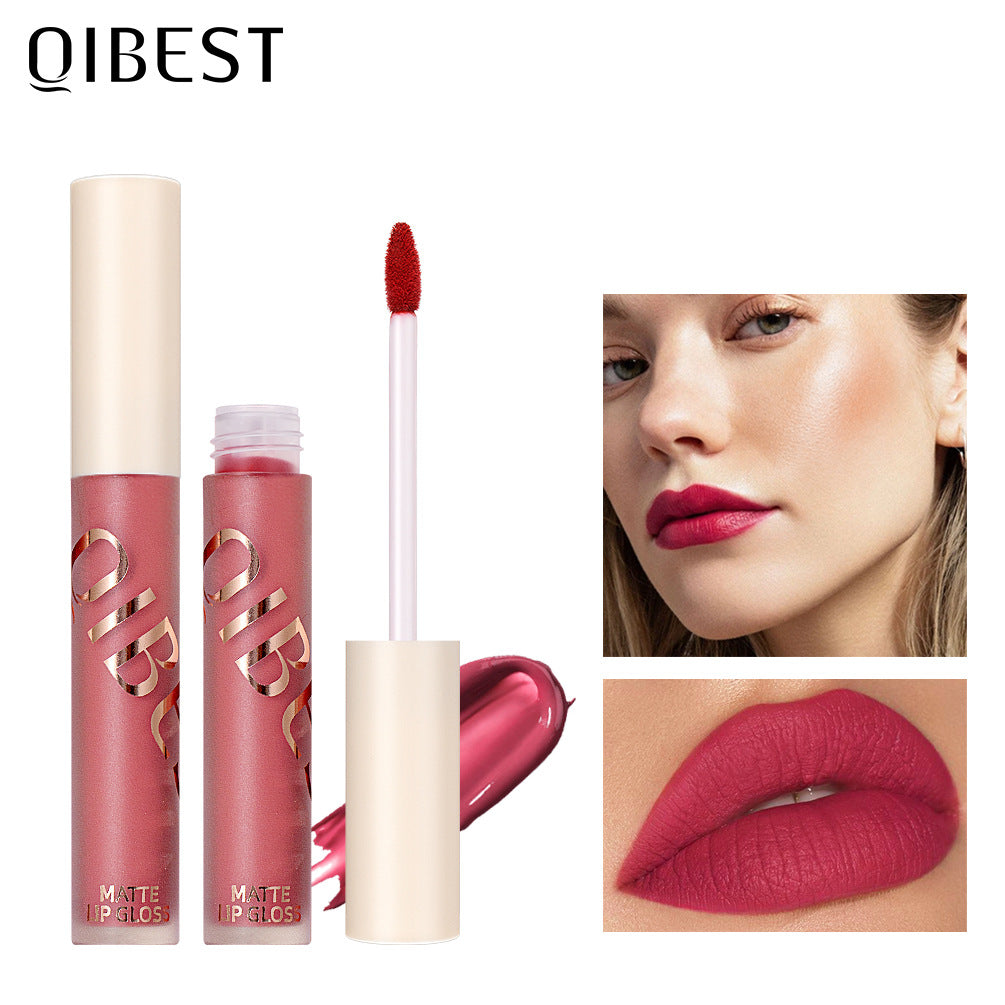 QIBEST Brillo de Labios Mate Sedoso y Suave - No Pegajoso y de Larga Duración