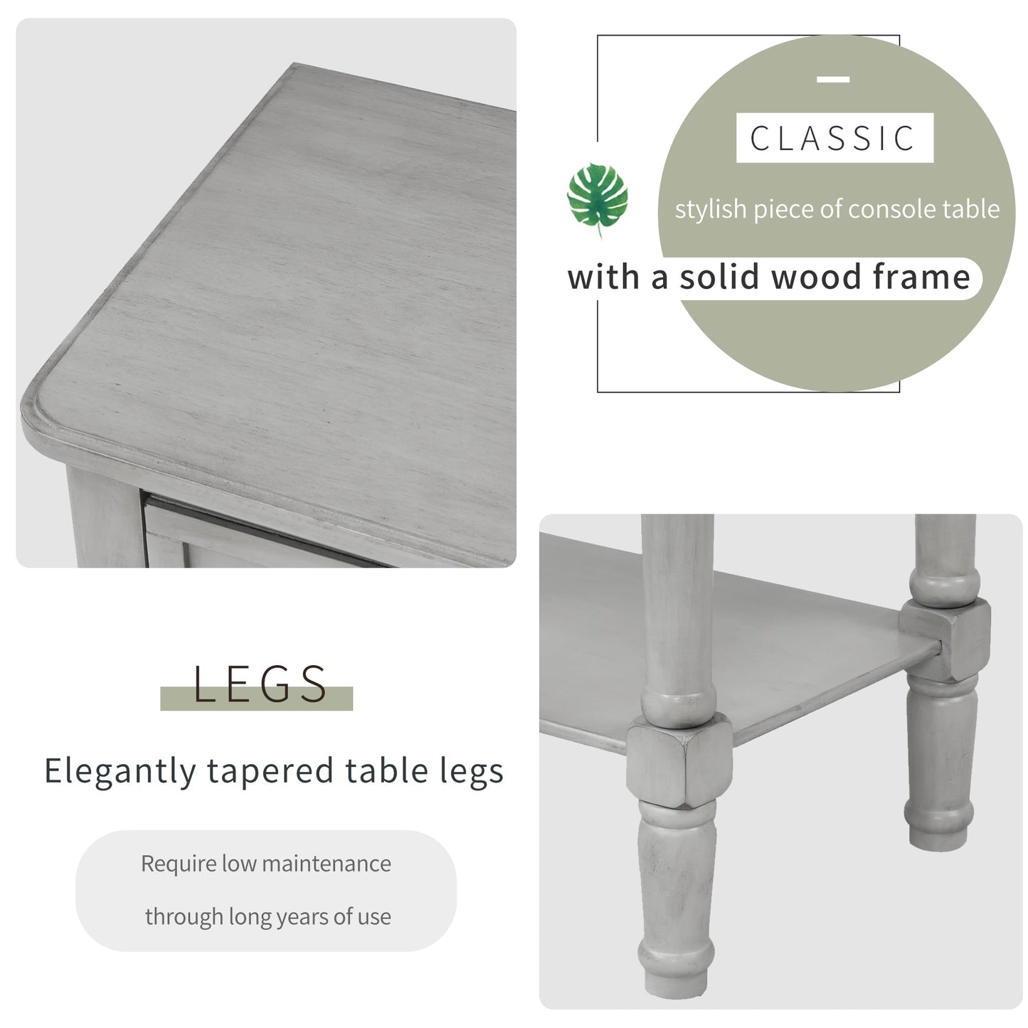 TREXM Narrow Console Desk, Thin Sofa Table with Three Storage Drawers and Living Room Bottom Shelves (Grey Washed) - Korvel