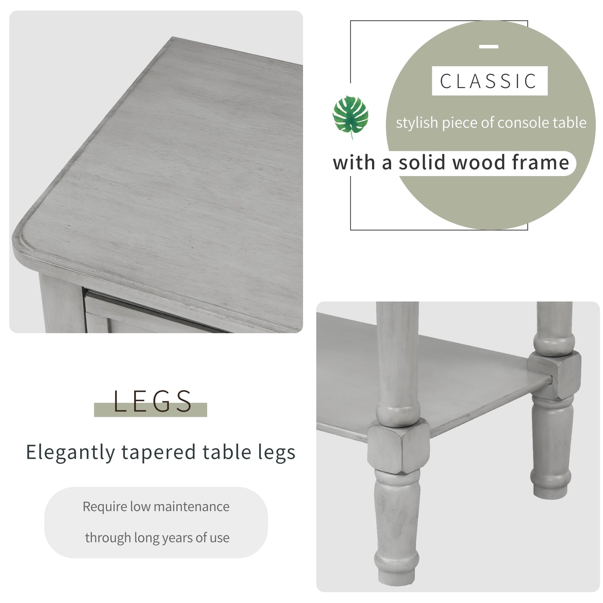 TREXM Narrow Console Desk, Thin Sofa Table with Three Storage Drawers and Living Room Bottom Shelves (Grey Washed) - Korvel