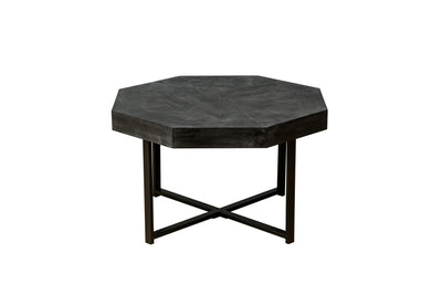 Wooden octagonal retro patchwork craft 30 inch wooden tabletop cross metal leg coffee table (Antique Black) - Korvel