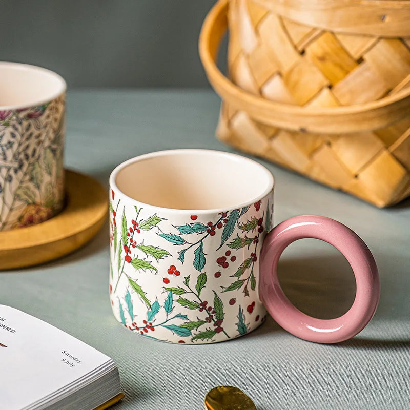 British Style Ceramic Mug Cute Coffee Cups Personality Gift Household Color Painting  Kawaii Girls Breakfast Oat Milk Mugs - Korvel