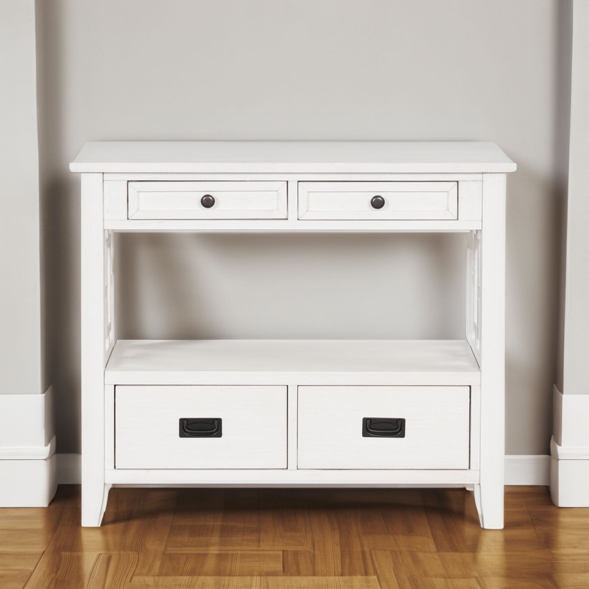 36'' Farmhouse Pine Wood Console Table Entry Sofa Table with 4 Drawers & 1 Storage Shelf (Antique White) - Korvel