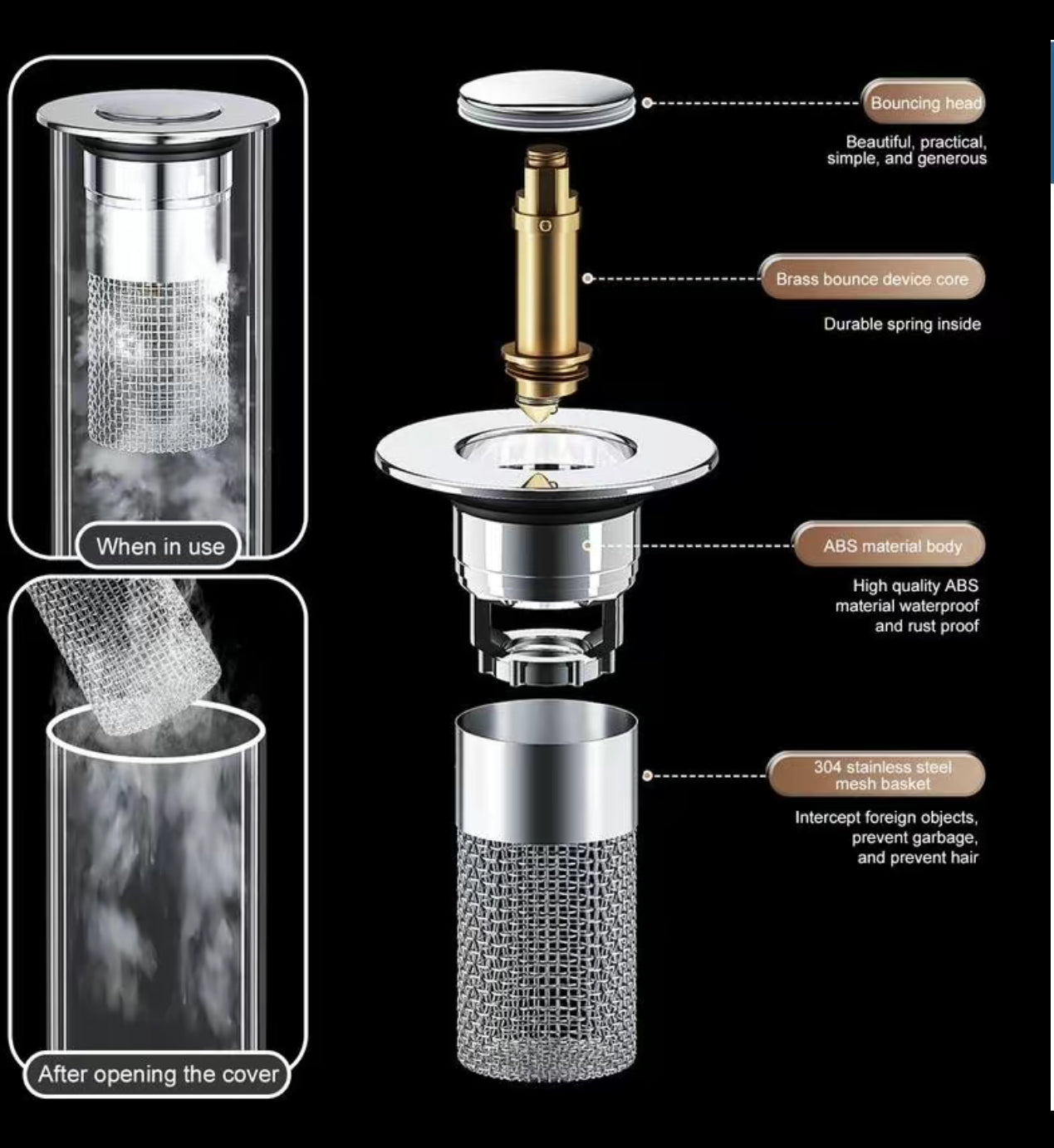 Premium Drain Sink Stopper with Hair Catching Filter