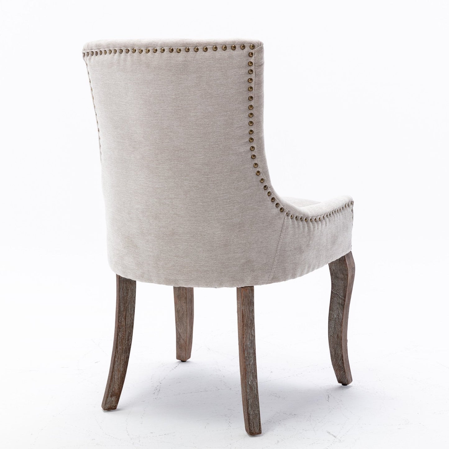 Ultra Side Dining Chair Thickened fabric chairs with neutrally toned solid wood legs  Bronze nail head Set of 2 Beige - Korvel