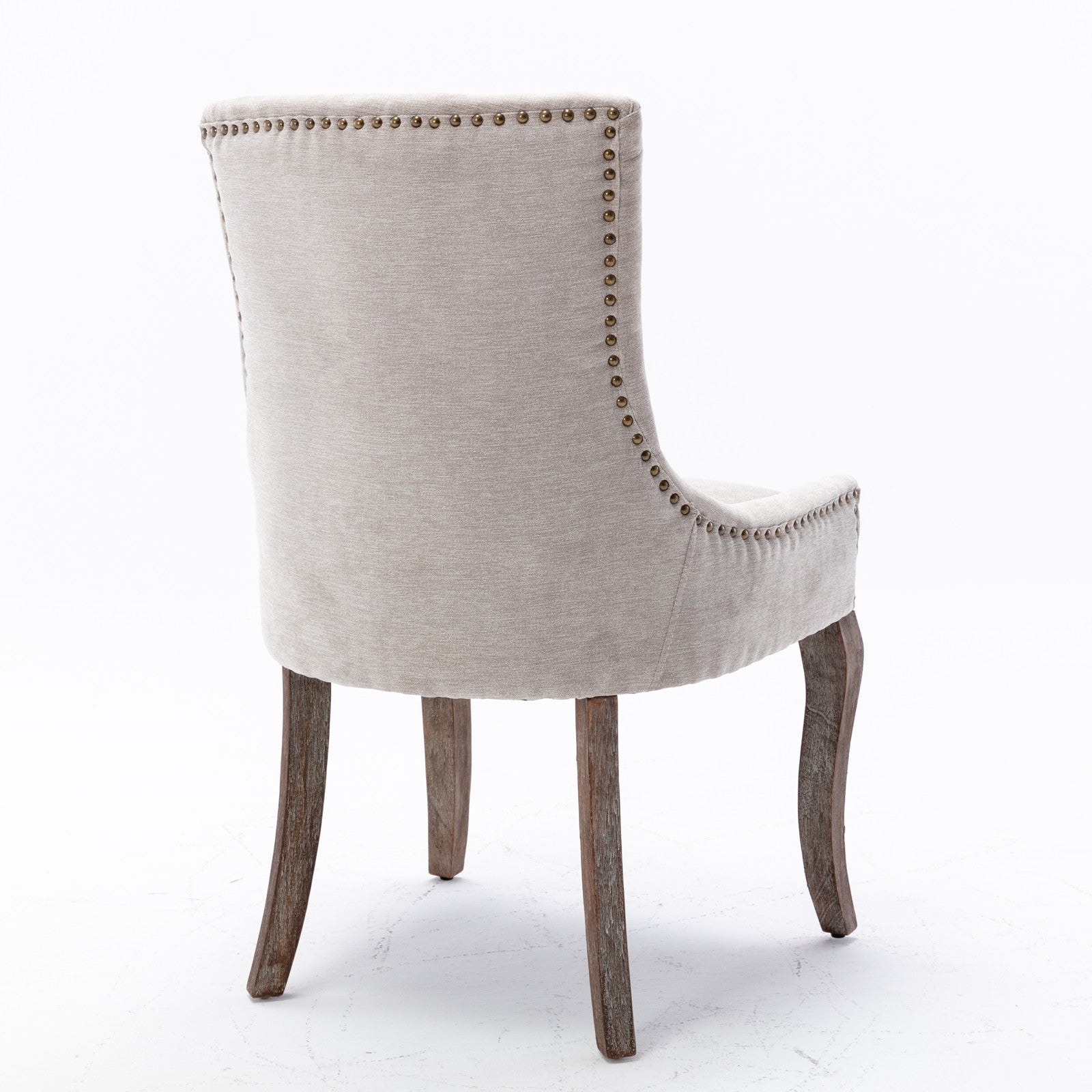Ultra Side Dining Chair Thickened fabric chairs with neutrally toned solid wood legs  Bronze nail head Set of 2 Beige - Korvel