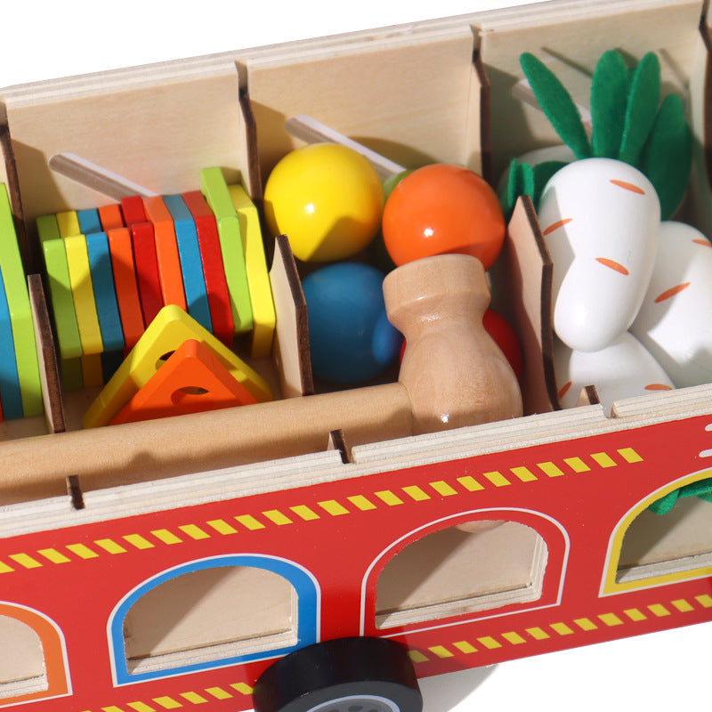Children's early education puzzle multifunctional four in one knock ball, pull radish, cover column, fire truck, Montessori toy - Korvel