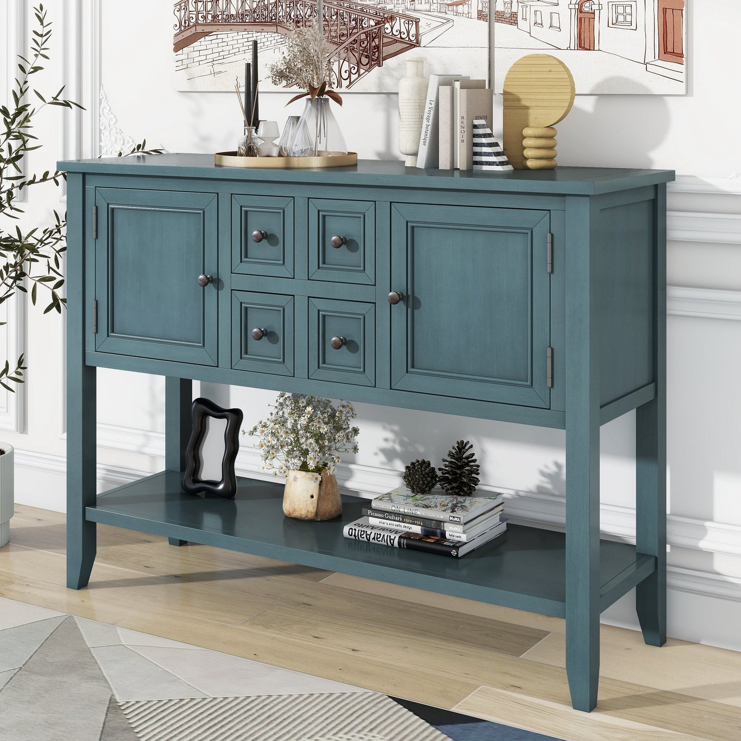 REXM Cambridge Series Retro Console Desk with Storage