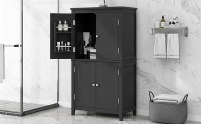 Elegant Black Bathroom Floor Storage Cabinet with Adjustable Shelves