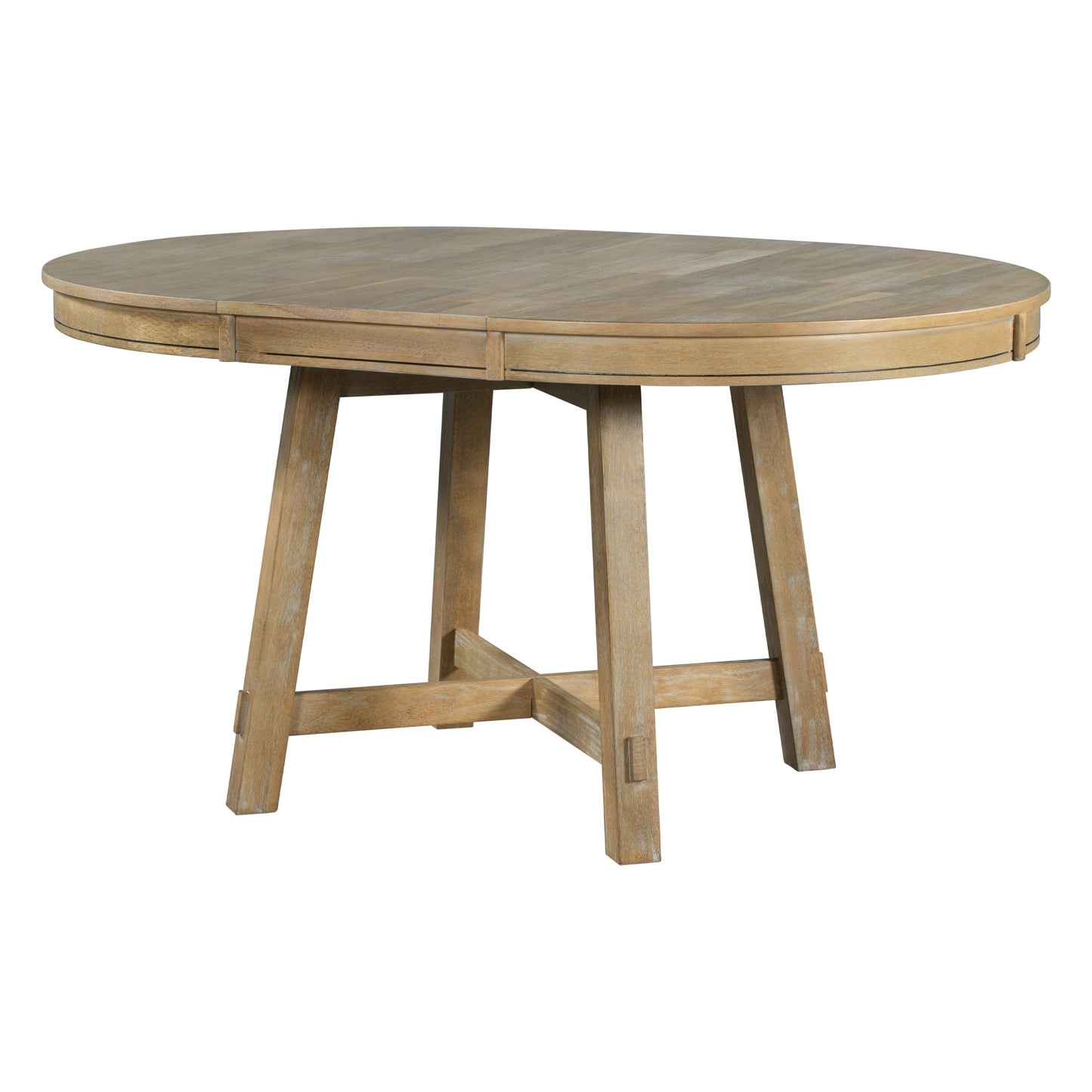 TREXM 5-Piece Farmhouse Dining Table Set Wood Round Extendable Dining Table and 4 Upholstered Dining Chairs (Natural Wood Wash) - Korvel