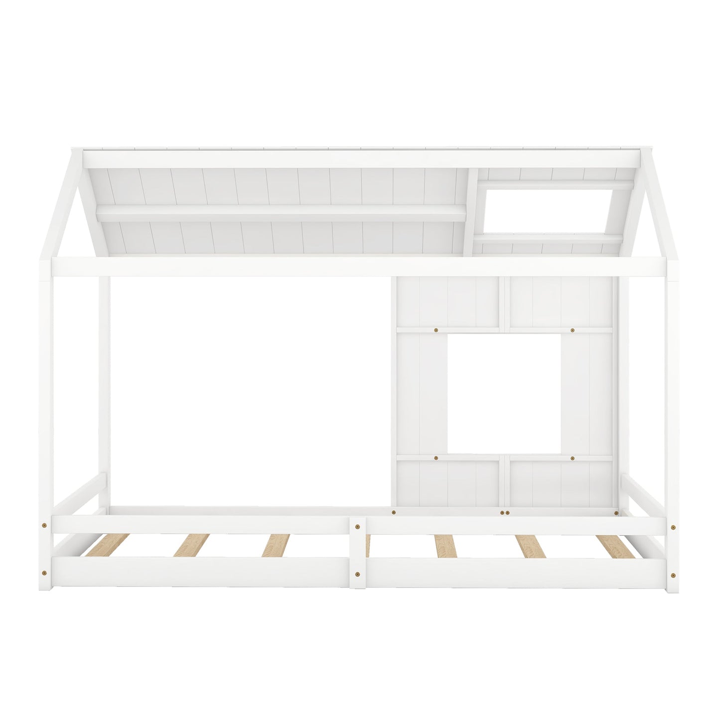 Twin Size House Bed with Roof and Window - White - Korvel