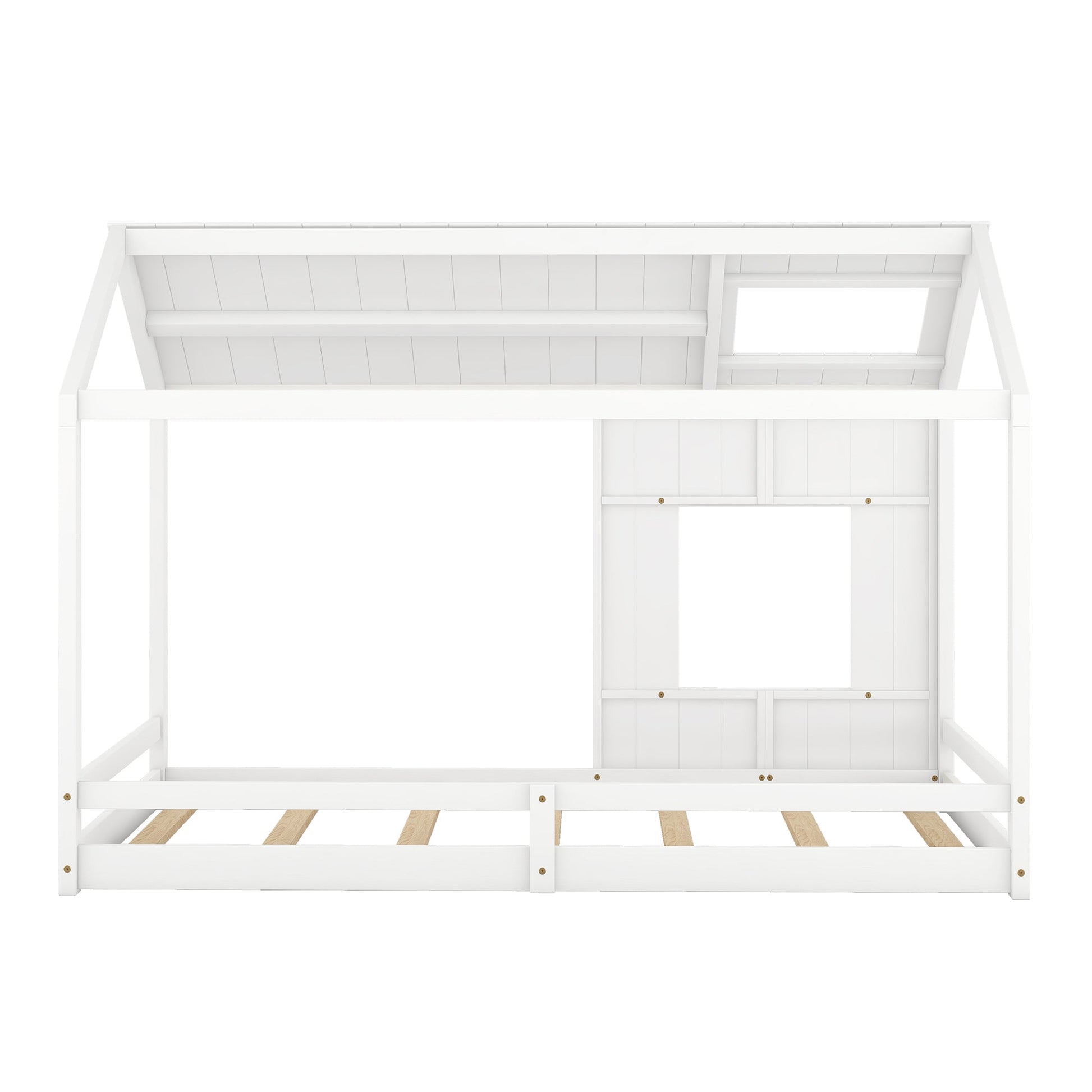 Twin Size House Bed with Roof and Window - White - Korvel