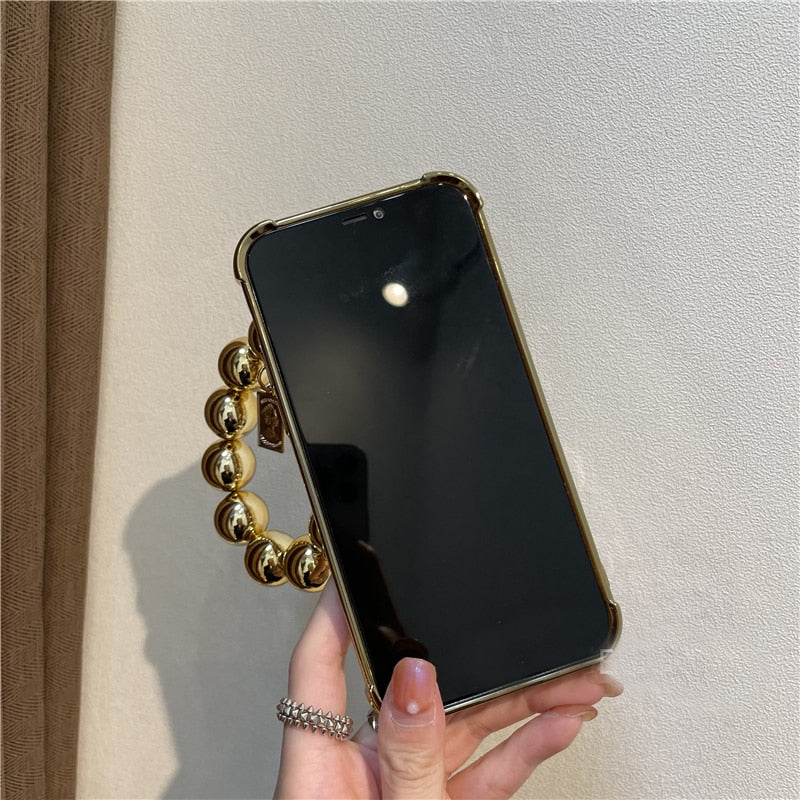 Luxury Diamond Plating Round Beads Hanging Chain Soft Phone Case For iphone 14 13 11 12 Pro Max 7 8 Plus X XR XS SE 2020 Cover - Korvel
