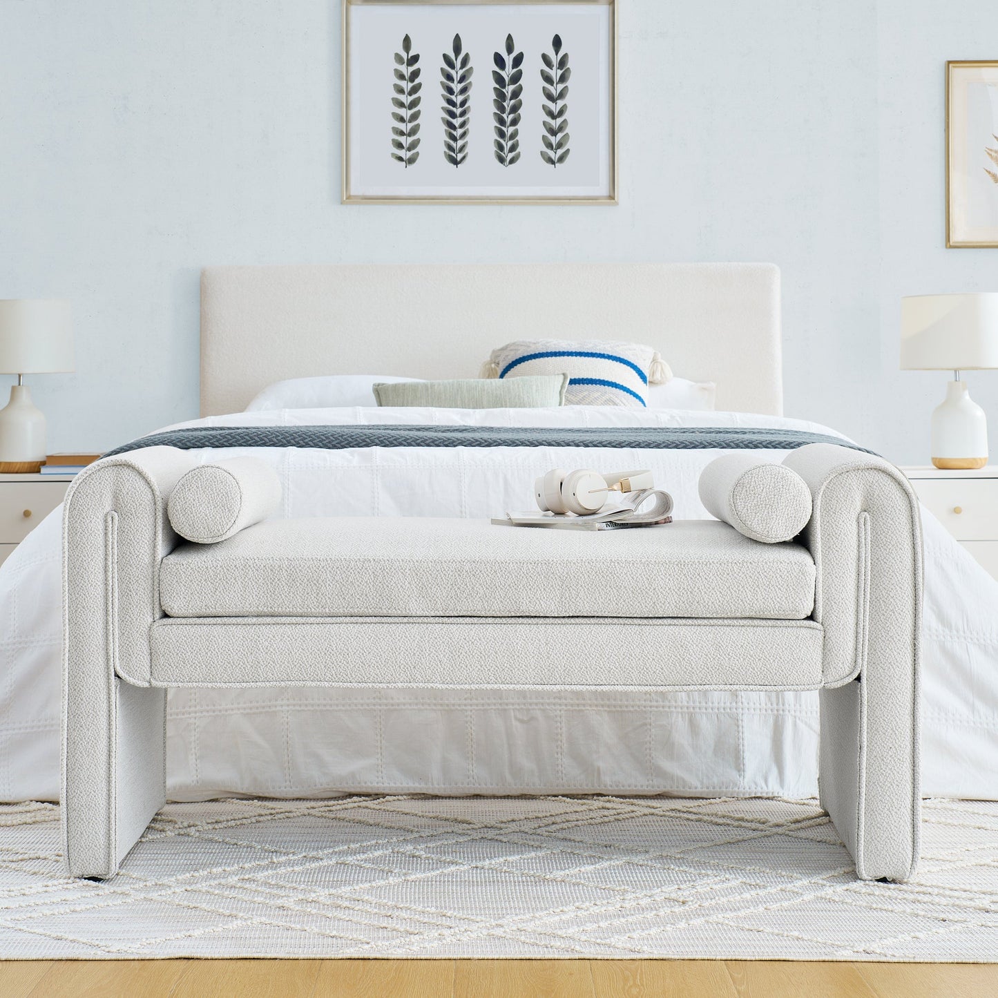 Bedroom storage stool, linen storage stool, large storage space, 50.39 inches white - Korvel