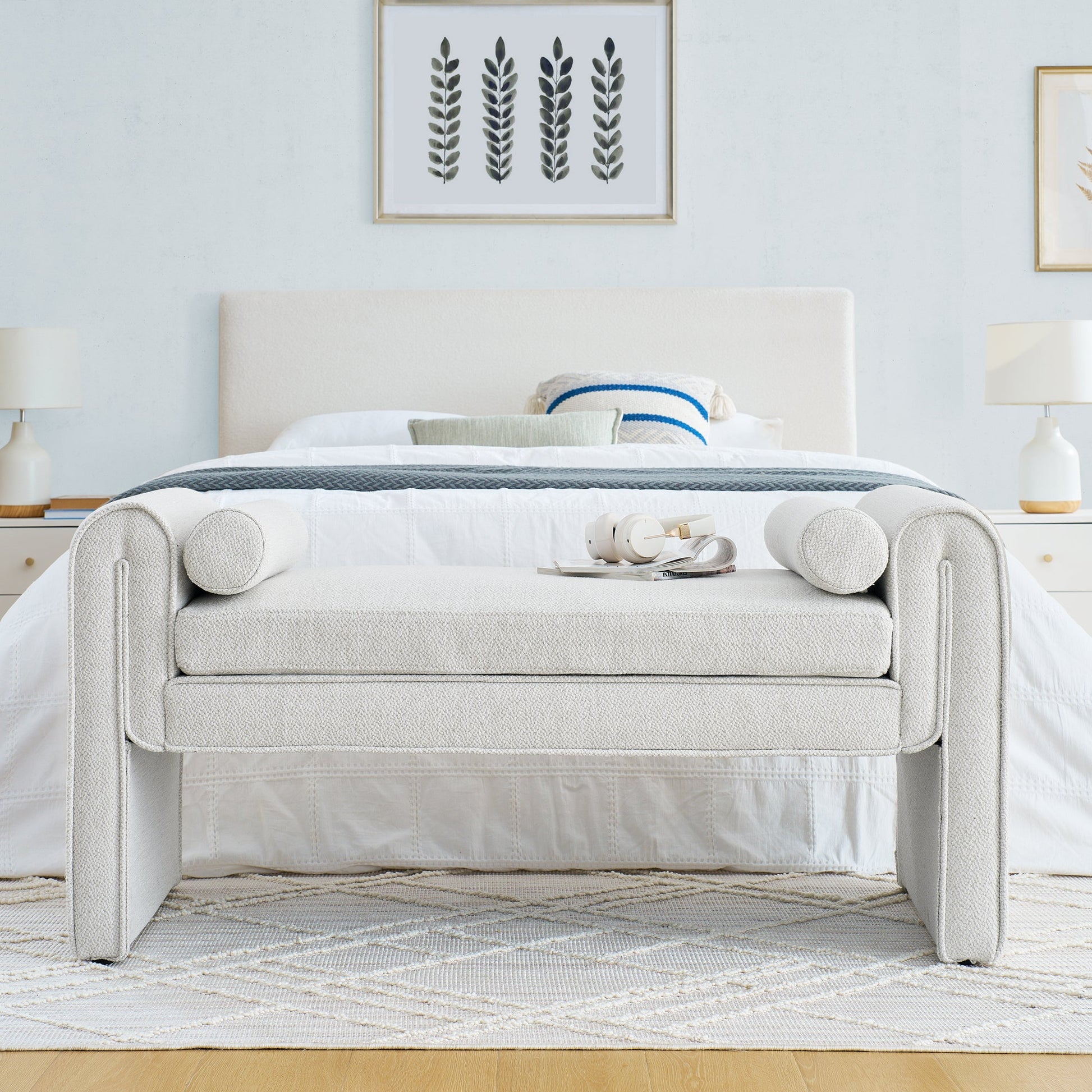 Bedroom storage stool, linen storage stool, large storage space, 50.39 inches white - Korvel