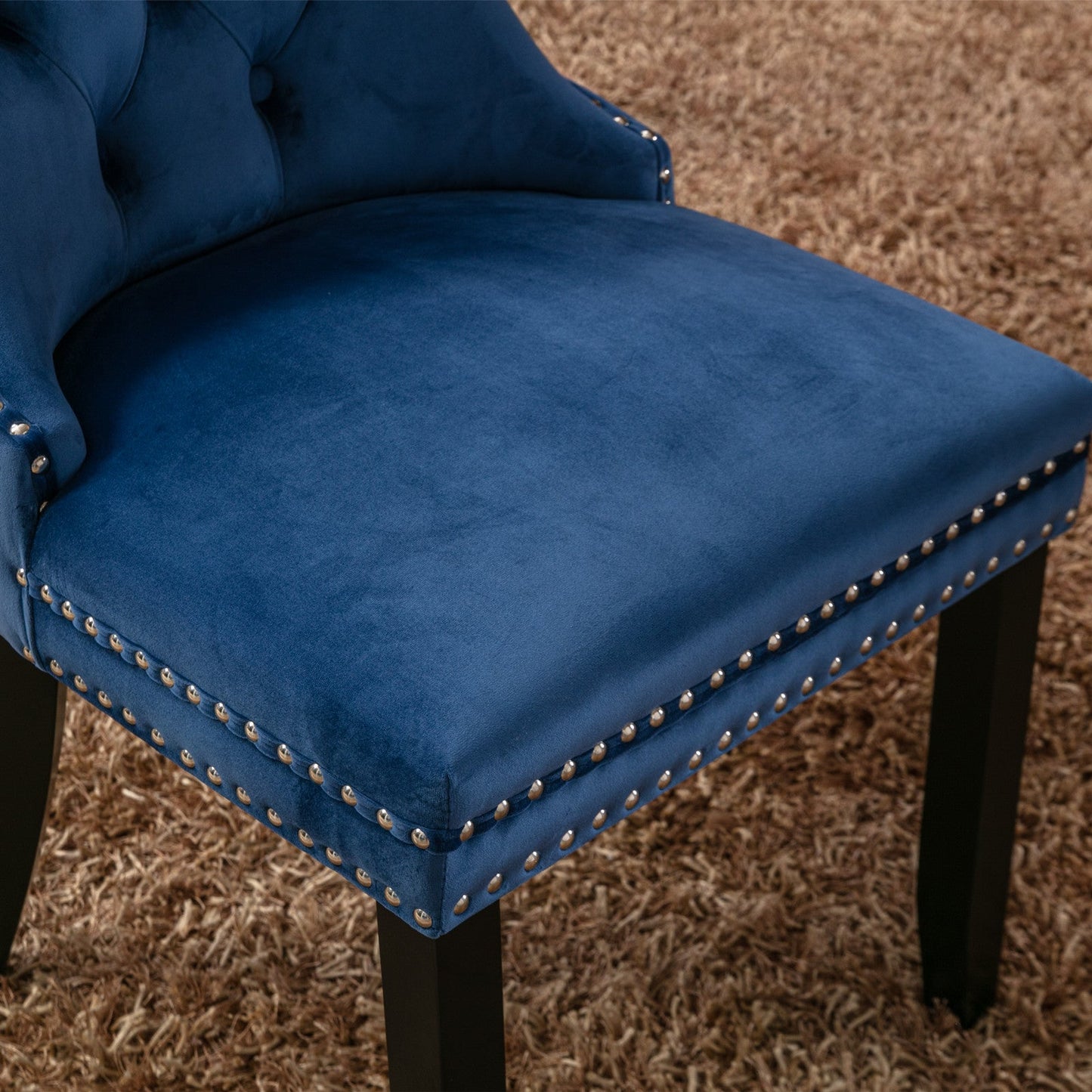 High-end Tufted Solid Wood Contemporary Velvet Upholstered Dining Chair with Wood Legs Nailhead Trim 2-Pcs Set Blue - Korvel