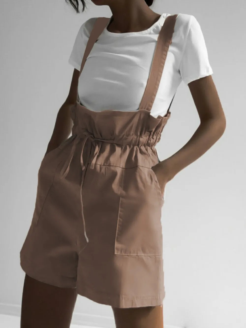 Drawstring Wide Strap Overalls with Pockets - Korvel