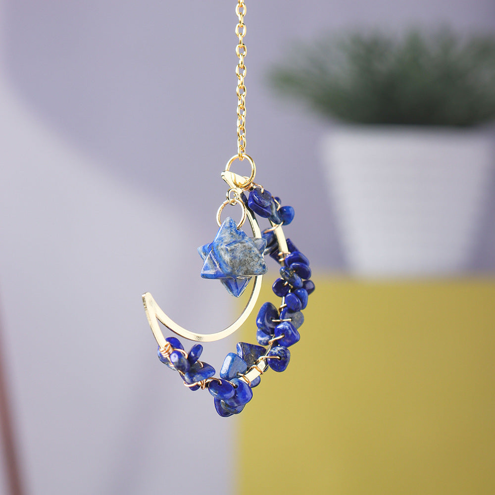 Natural crystal broken stone moon pendant Melkaba DIY woven wind chime pendant decoration crystal ornament gift - Korvel