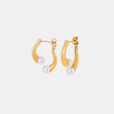Elegant split design with high gloss pearl inlay simple titanium steel gold-plated earrings - Korvel
