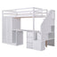 Elegant Twin Size Loft Bed with Wardrobe and Desk in White