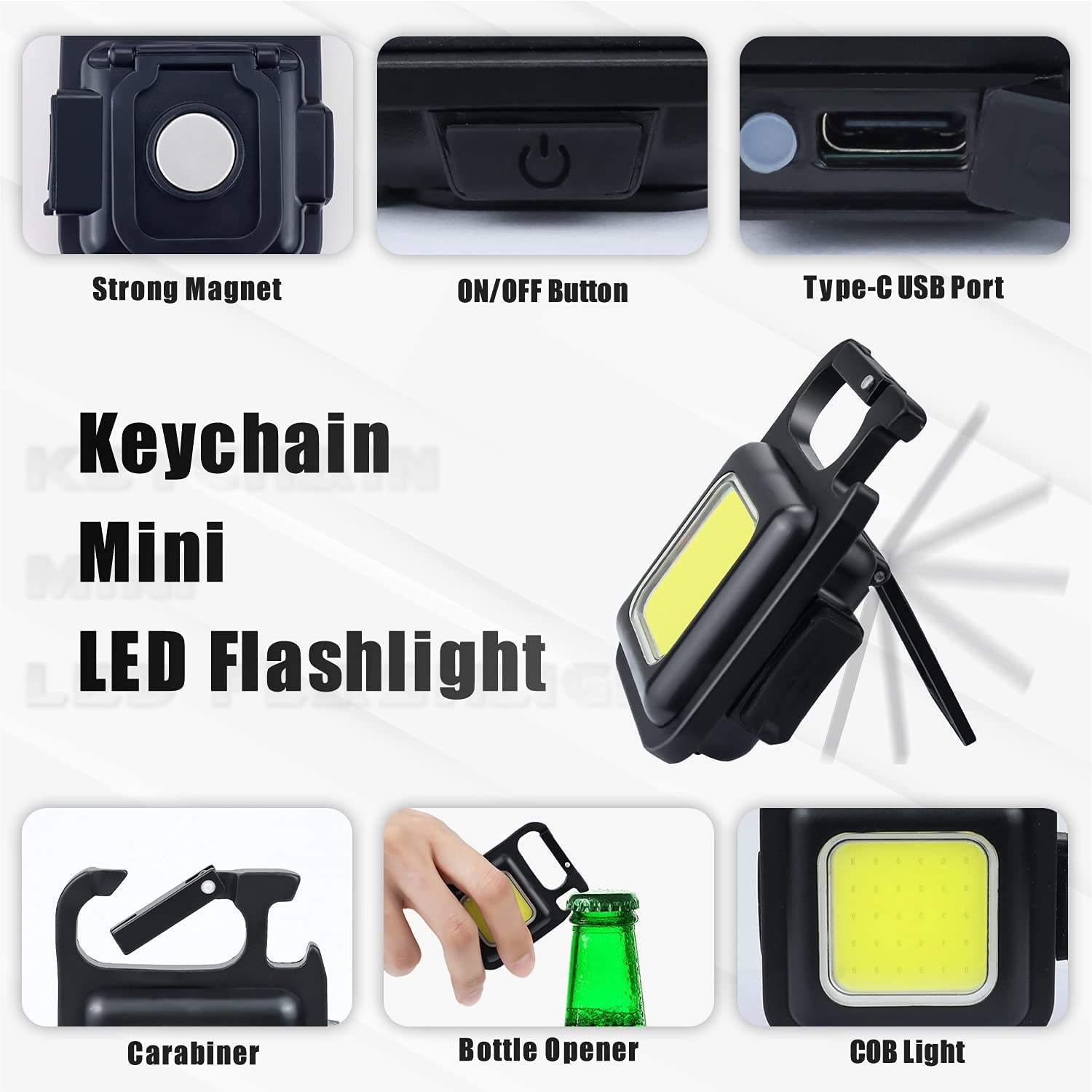 Multifunctional Mini COB Work Light TYPE-C Rechargeable Portable Keychain Light Magnetic Overhaul Emergency Light - Korvel
