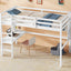 Twin Loft Bed with built-in desk and bookcase of three compartments, Guardrails and Ladder,White - Korvel