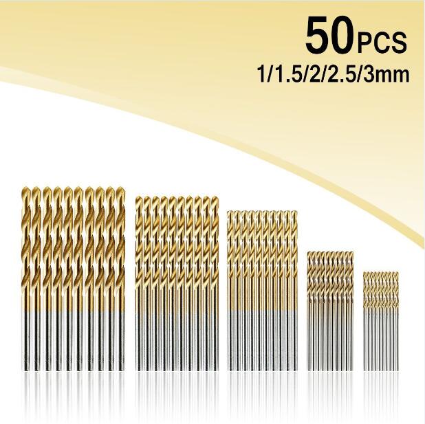 50Pcs Titanium Coated HSS Drill Bit Set - Premium Quality