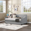 Twin Size Upholstered Daybed with Trundle Sturdy Wood Bedframe w/ Bedframe Tufted Button & Copper Nail on Arms Design - Korvel