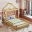 Wooden Full Size Children's Bed with Detachable Headboard and Integrated Clothes Drying Rack, Natural - Korvel