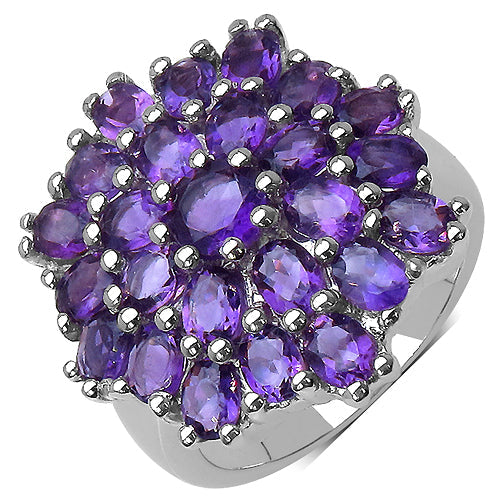 5.30 Carat Genuine Amethyst Cluster Ring in Sterling Silver