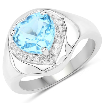 Bague en argent sterling avec topaze bleue suisse et topaze blanche de 2,23 carats
