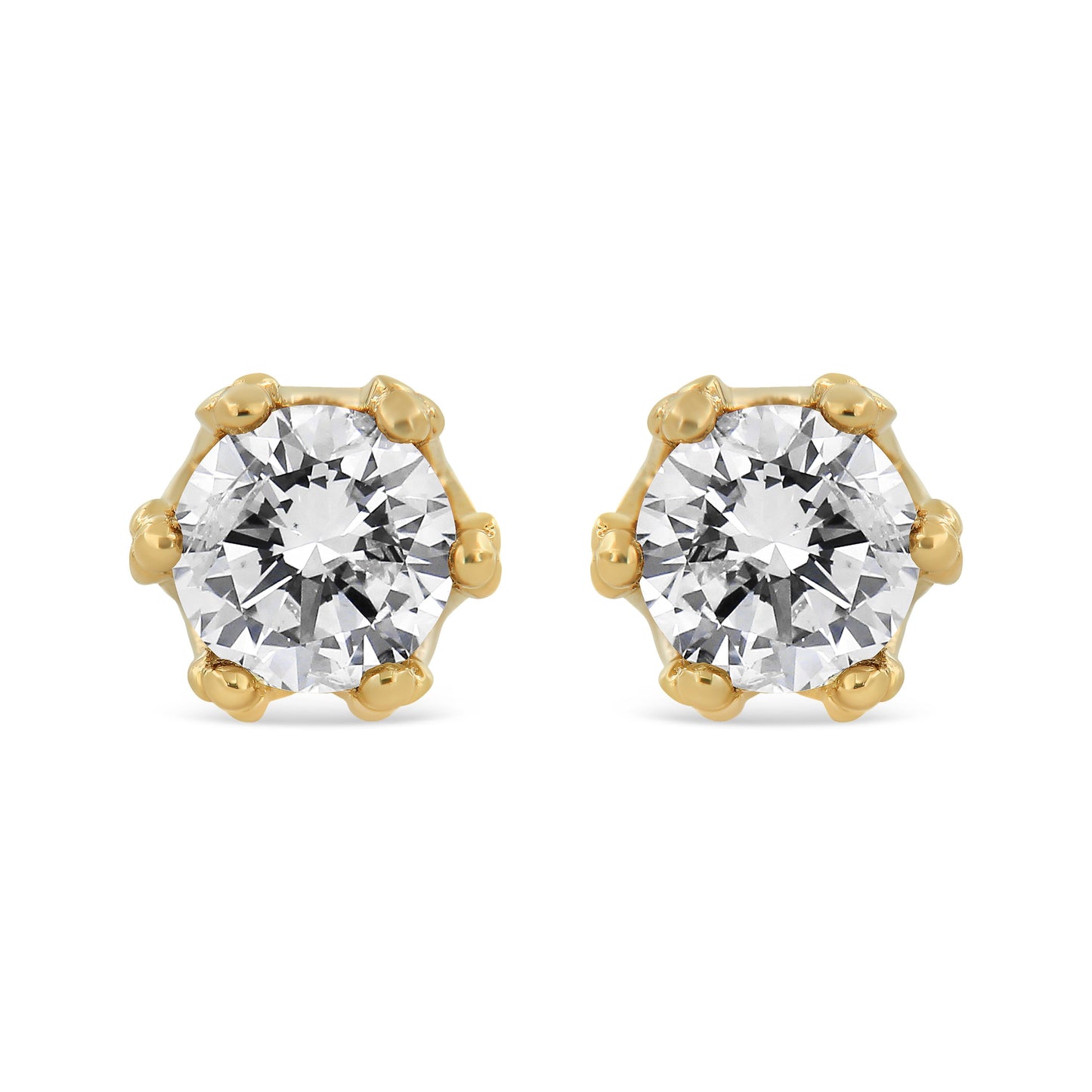Pendientes de Stud de Corona de Diamante Redondo de Oro Amarillo de 14K