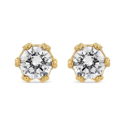 Pendientes de Stud de Corona de Diamante Redondo de Oro Amarillo de 14K