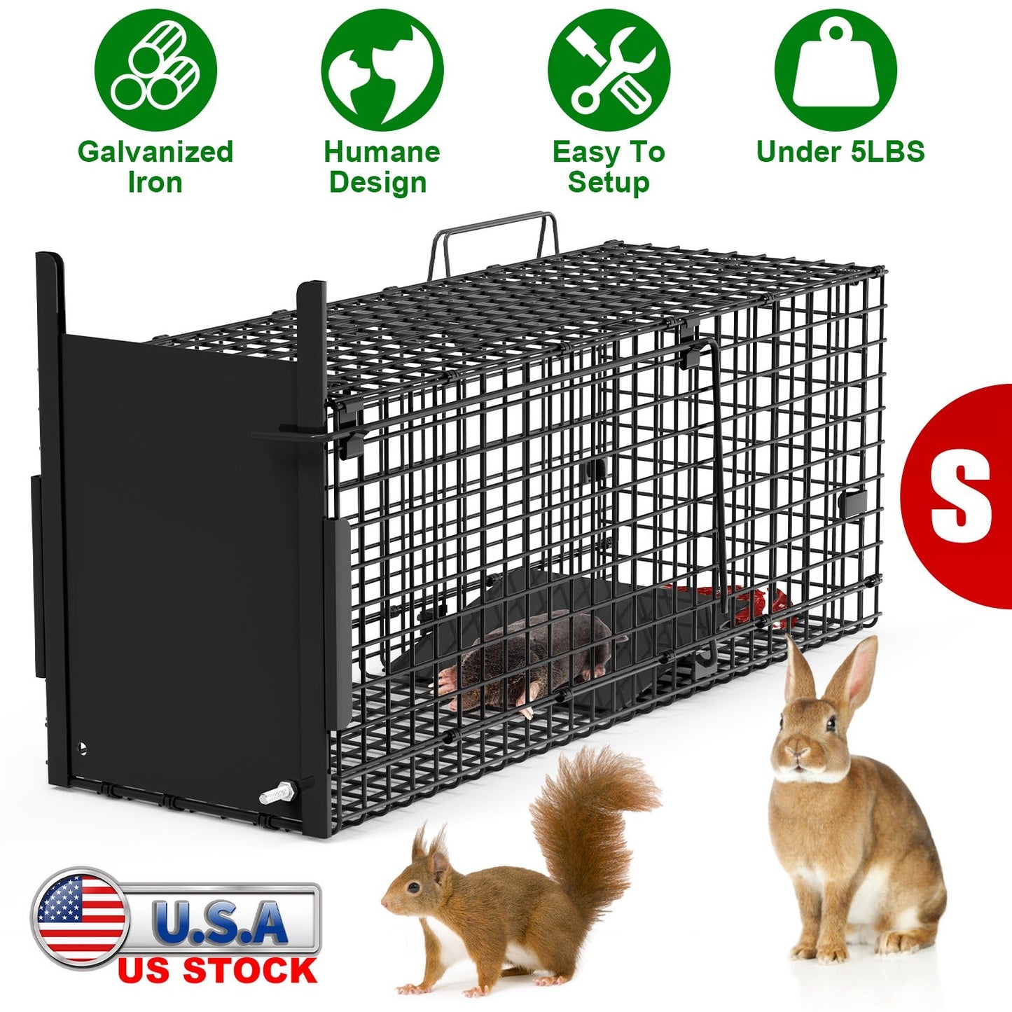 26-Inch Single Door Live Animal Cage Trap for Small Animals
